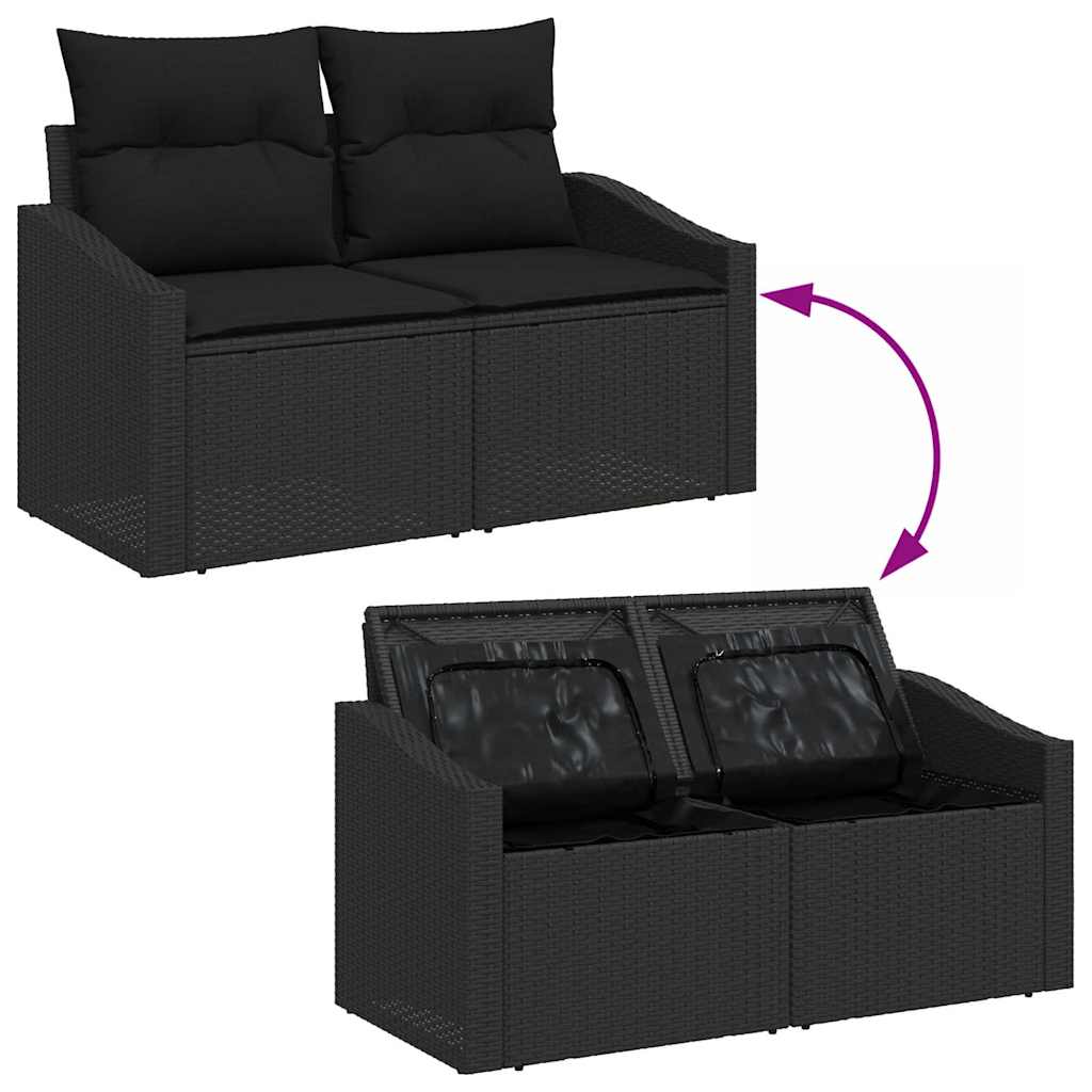 Garden Sofa with Cushion Black 123 x 62 x 69cm Poly Rattan