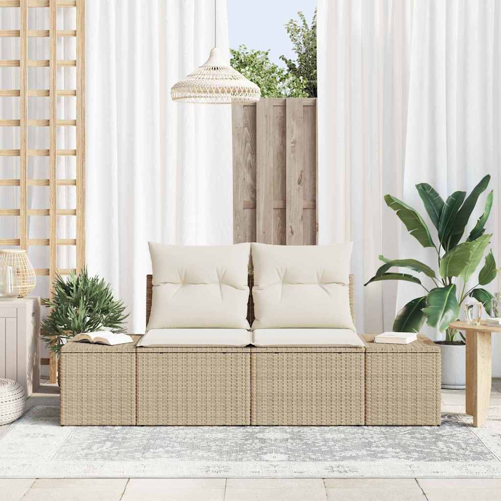 Garden Sofa with Cushion Beige 123 x 62 x 69cm Poly Rattan