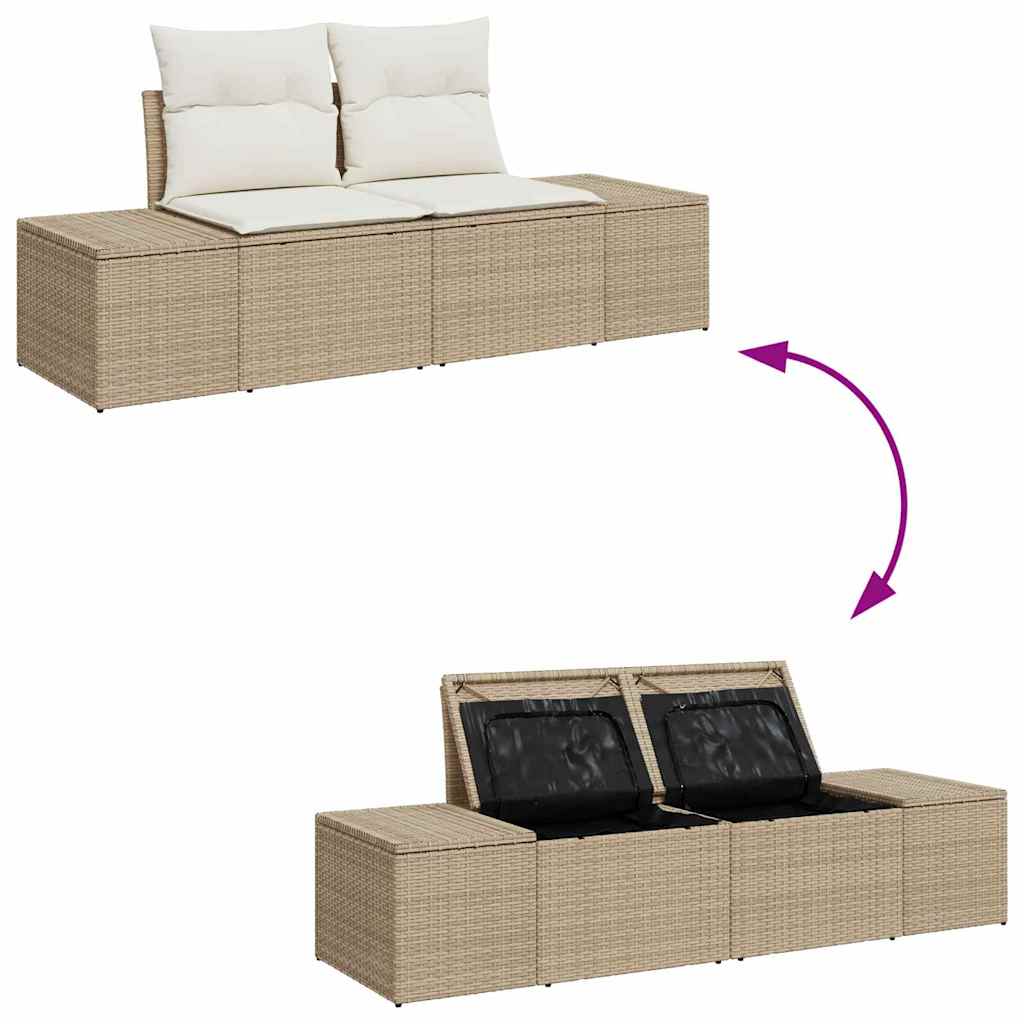 Garden Sofa with Cushion Beige 123 x 62 x 69cm Poly Rattan