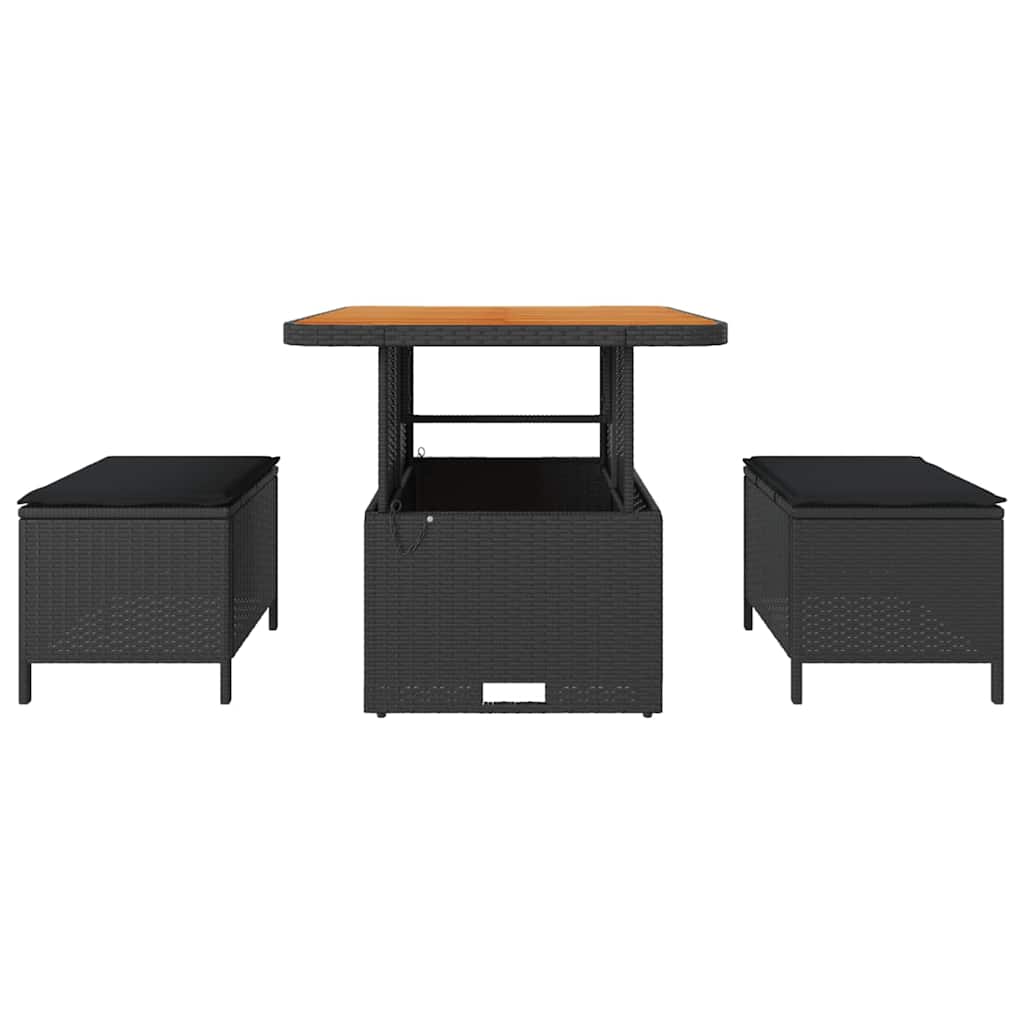 Garden Dining Set 3 pcs Black Poly rattan