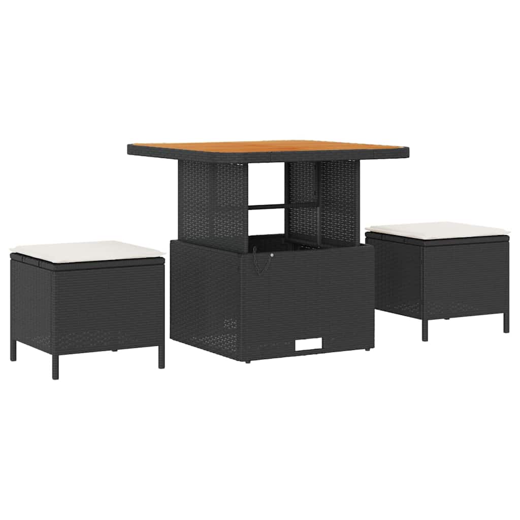 Garden Dining Set 3 pcs Black Poly rattan