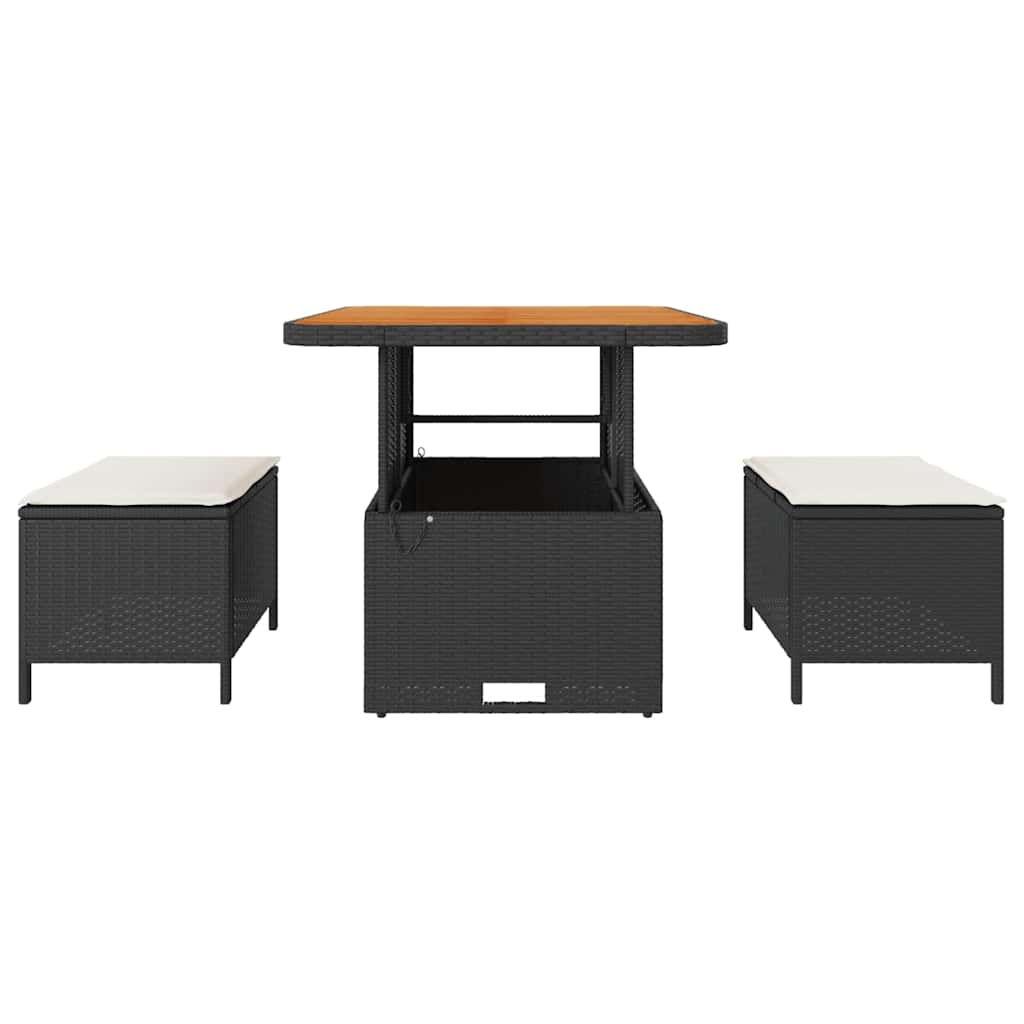 Garden Dining Set 3 pcs Black Poly rattan