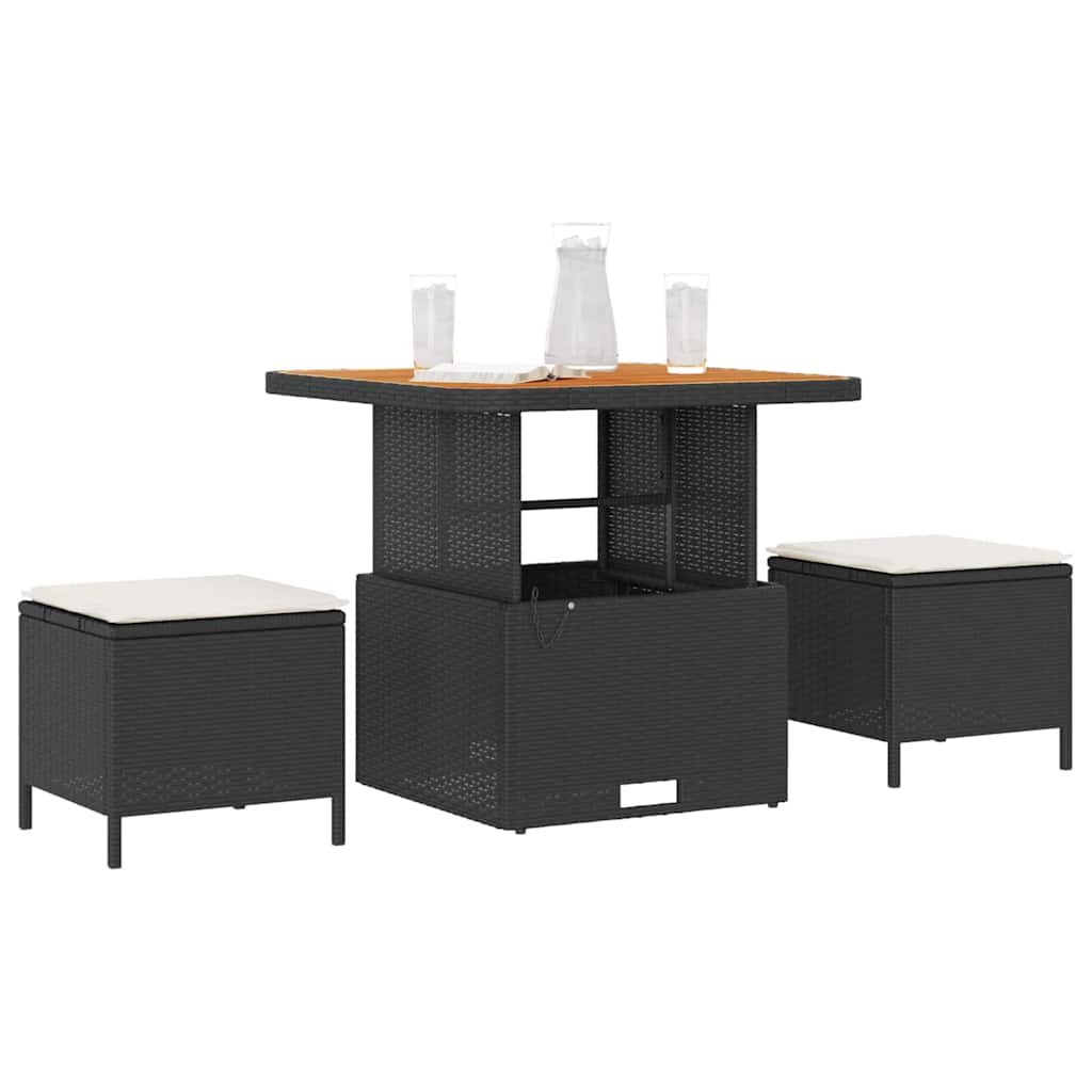 Garden Dining Set 3 pcs Black Poly rattan