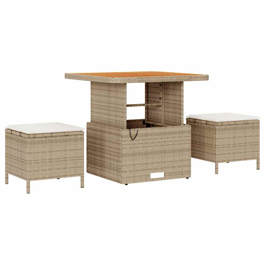 Garden Dining Set 3 pcs Beige Poly rattan