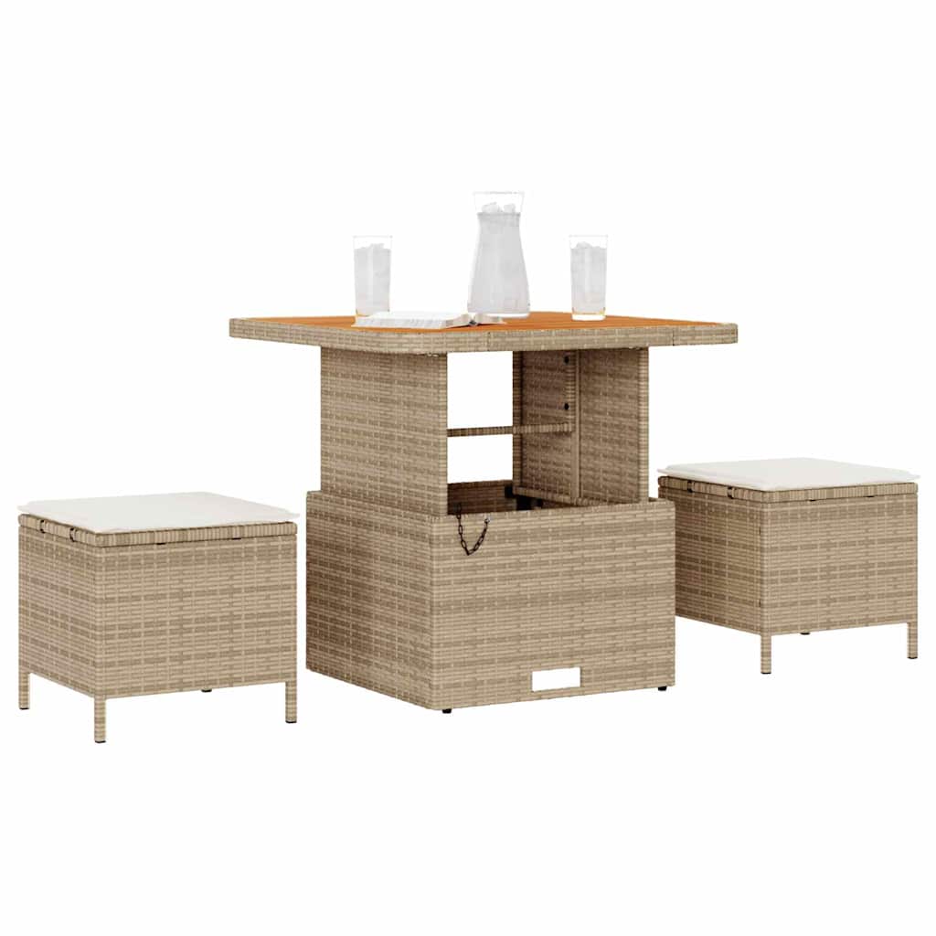 Garden Dining Set 3 pcs Beige Poly rattan