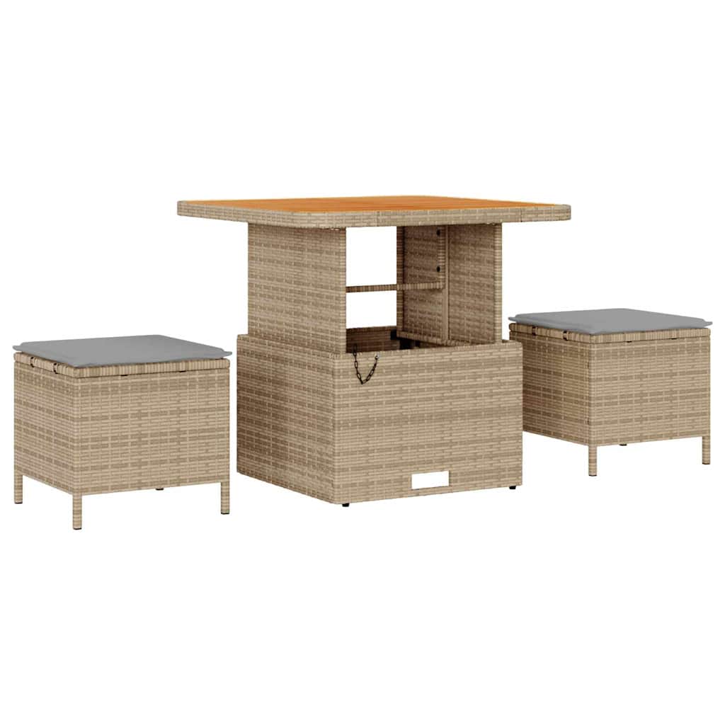 Garden Dining Set 3 pcs Beige Poly rattan