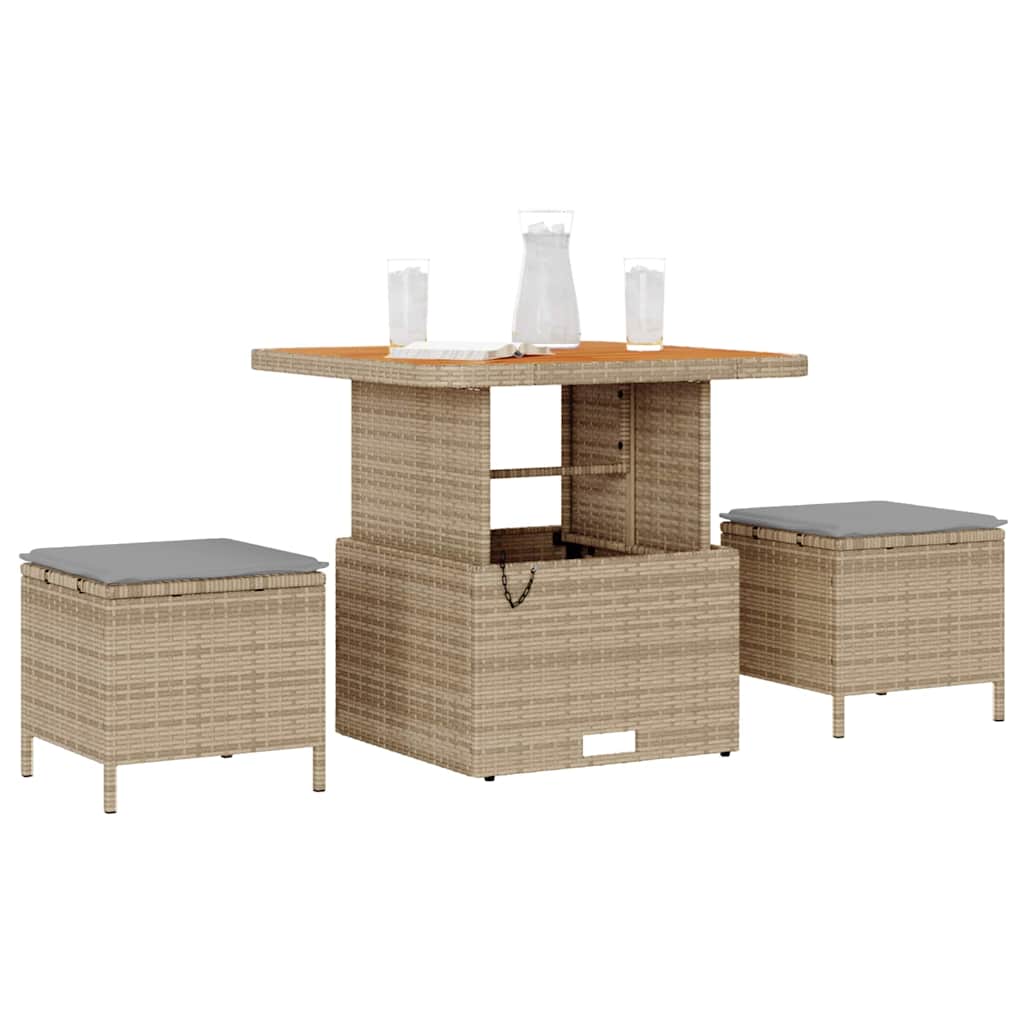 Garden Dining Set 3 pcs Beige Poly rattan