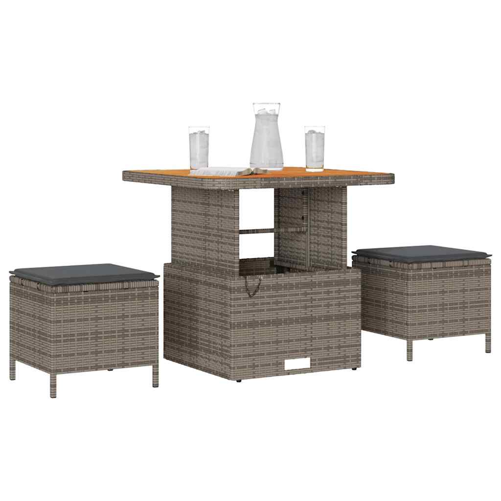 Garden Dining Set 3 pcs Grey Poly rattan