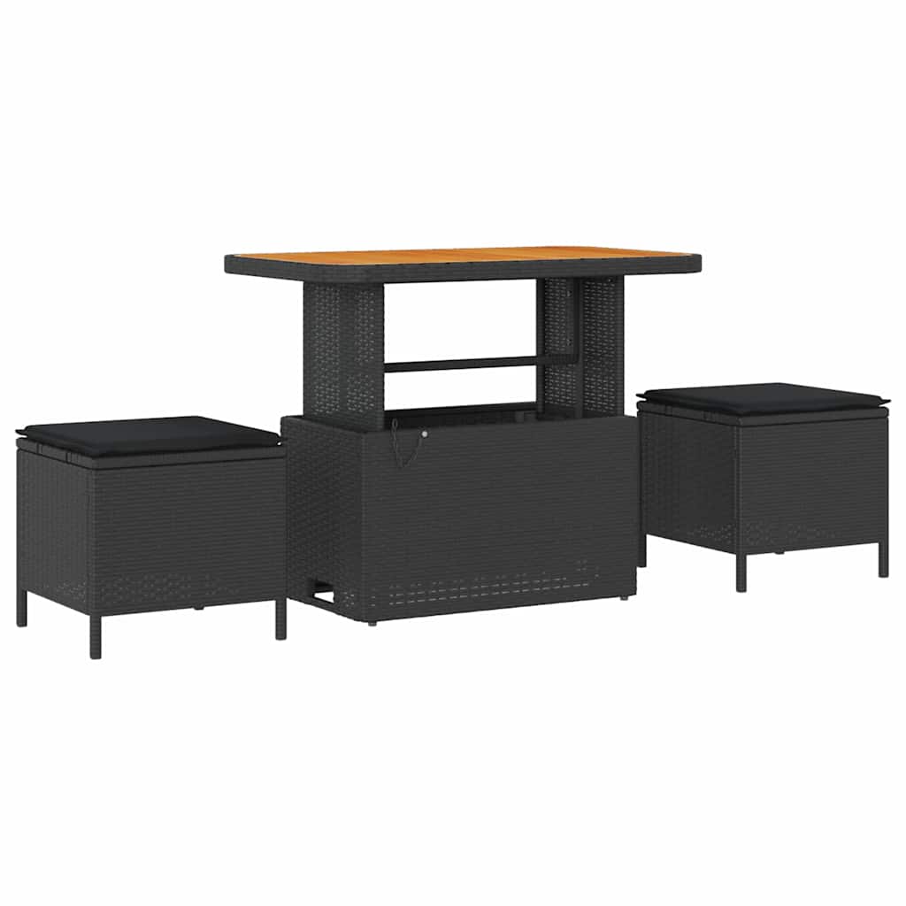 Garden Dining Set 3 pcs Black Poly rattan