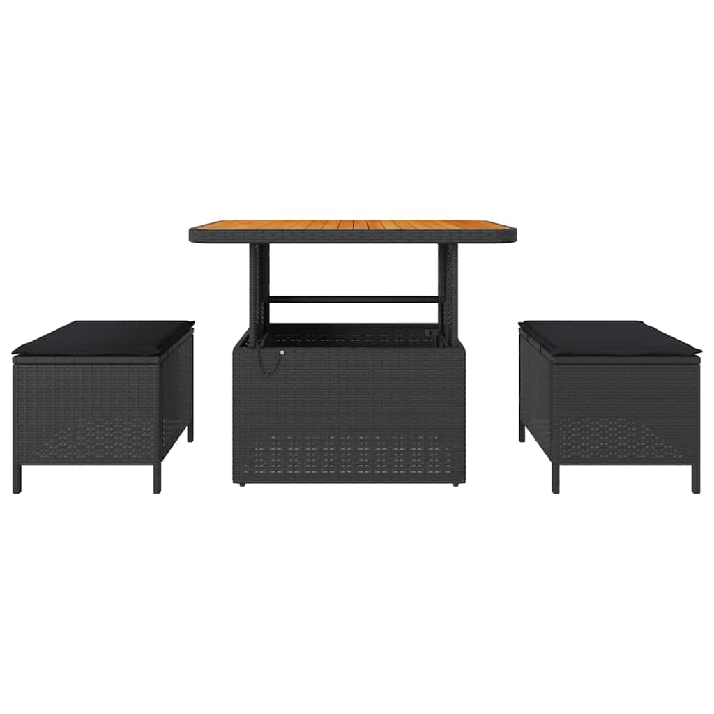 Garden Dining Set 3 pcs Black Poly rattan