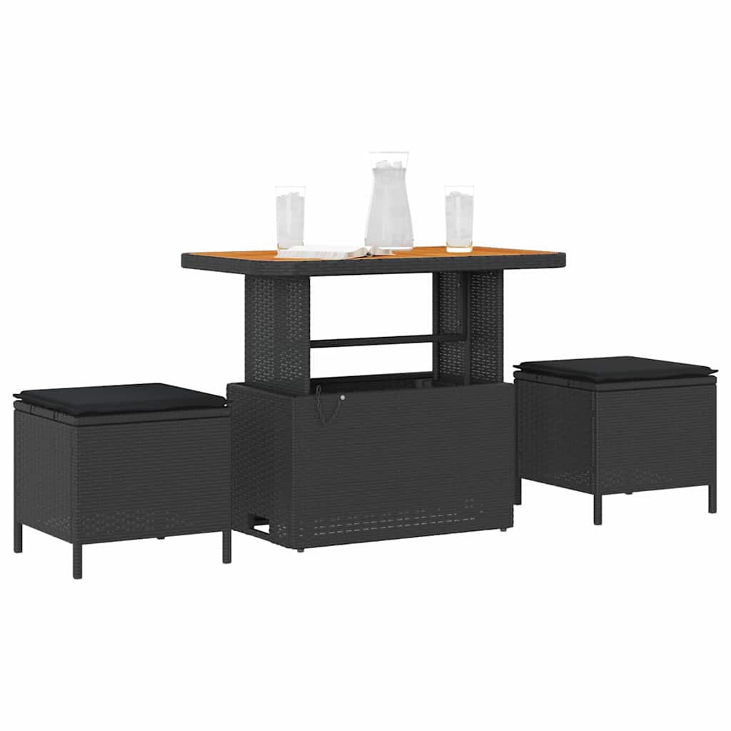 Garden Dining Set 3 pcs Black Poly rattan