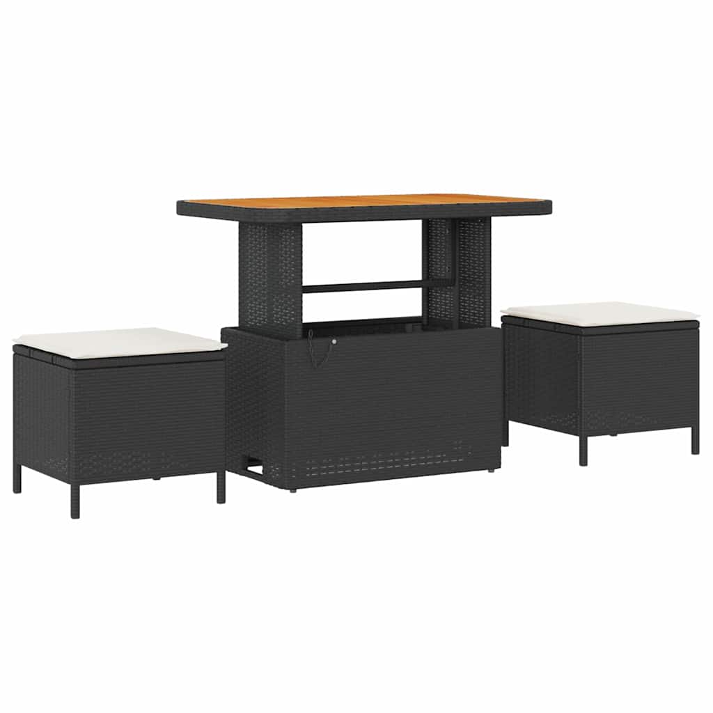 Garden Dining Set 3 pcs Black Poly rattan