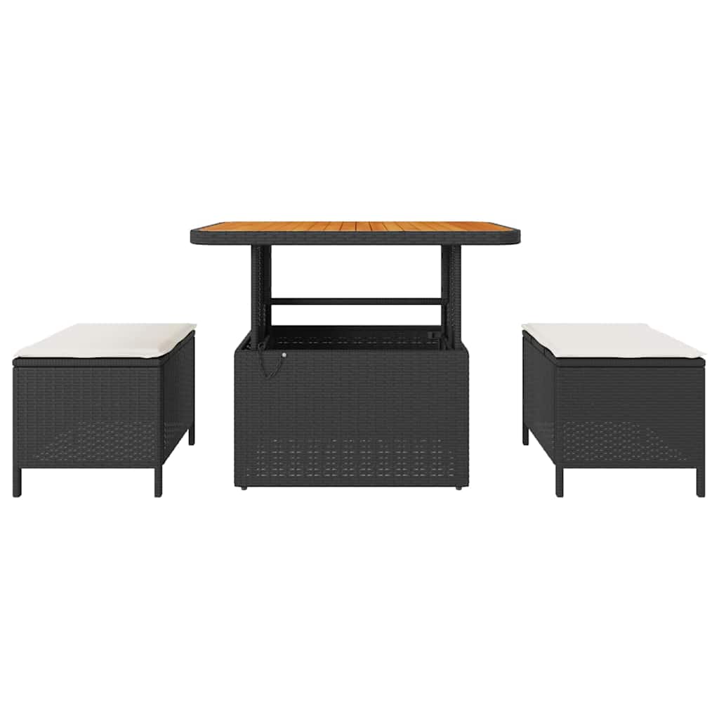 Garden Dining Set 3 pcs Black Poly rattan
