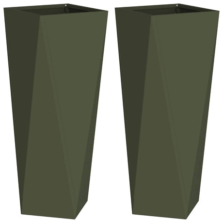 Planter 2 pcs Olive Green 30 x 30 x 75 cm Steel