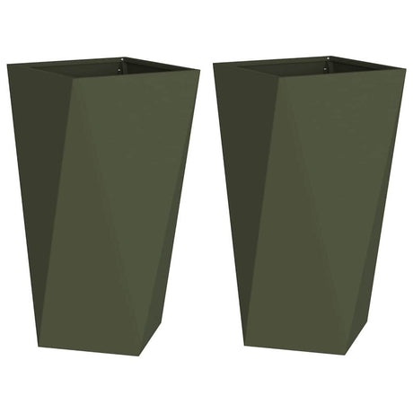 Planter 2 pcs Olive Green 40 x 40 x 75 cm Steel