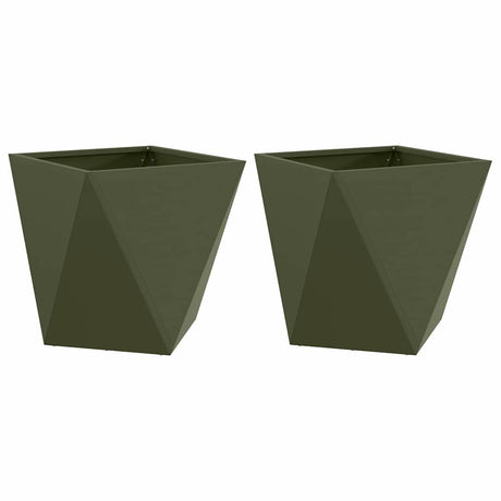 Planter 2 pcs Olive Green 40 x 40 x 40 cm Steel