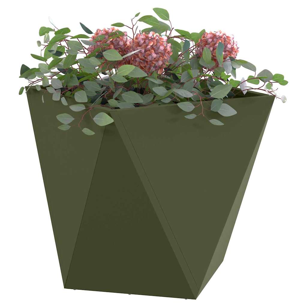 Planter 2 pcs Olive Green 40 x 40 x 40 cm Steel