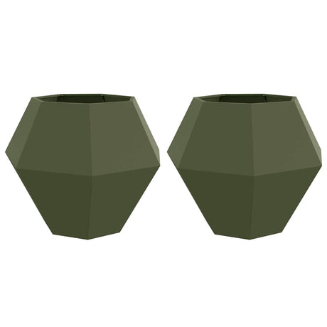 Planter 2 pcs Olive Green 100 x 100 x 80 cm Steel