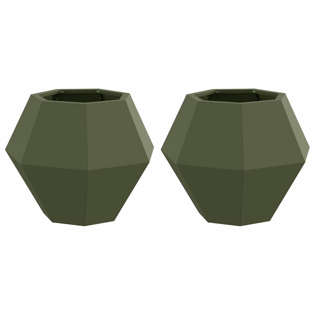 Planter 2 pcs Olive Green 50 x 50 x 40 cm Steel