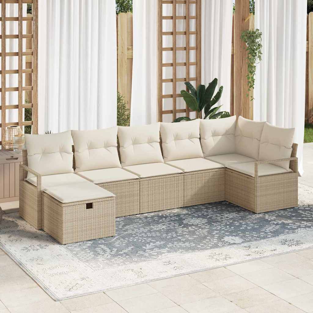 Sofa Set with Cushion Manual 7 pcs Beige and Cream Poly Rattan