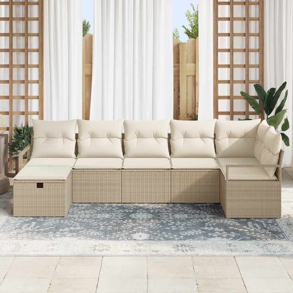 Sofa Set with Cushion Manual 7 pcs Beige and Cream Poly Rattan
