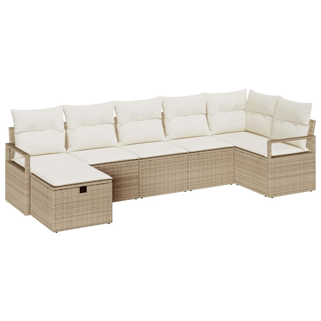 Sofa Set with Cushion Manual 7 pcs Beige and Cream Poly Rattan