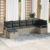 Sofa Set with Cushion with Storage 7 pcs Light Grey Poly Rattan