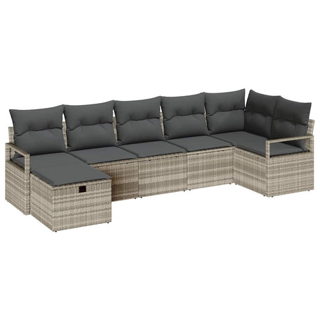Sofa Set with Cushion with Storage 7 pcs Light Grey Poly Rattan