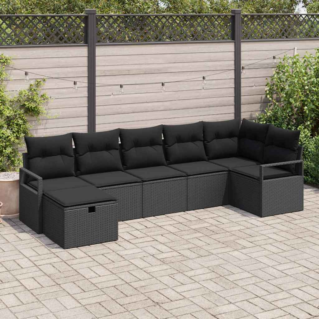 Sofa Set with Cushion with Storage 7 pcs Black Poly Rattan