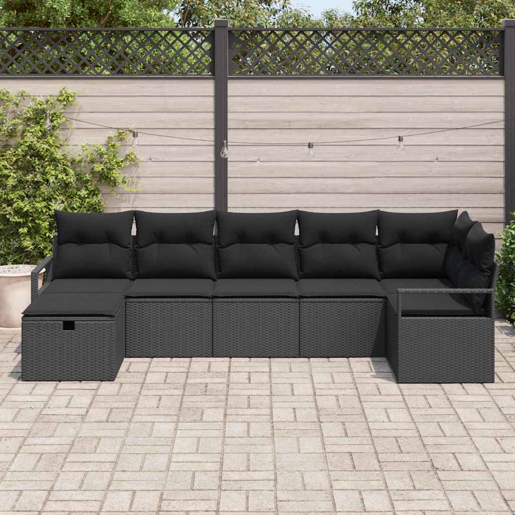 Sofa Set with Cushion with Storage 7 pcs Black Poly Rattan