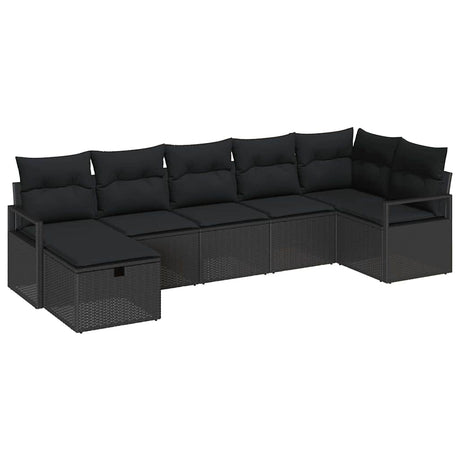 Sofa Set with Cushion with Storage 7 pcs Black Poly Rattan