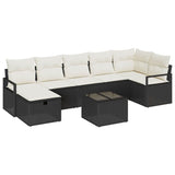 Sofa Set with Cushion Manual 8 pcs Black and Cream Poly Rattan
