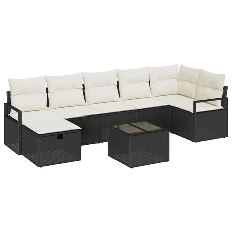 Sofa Set with Cushion Manual 8 pcs Black and Cream Poly Rattan