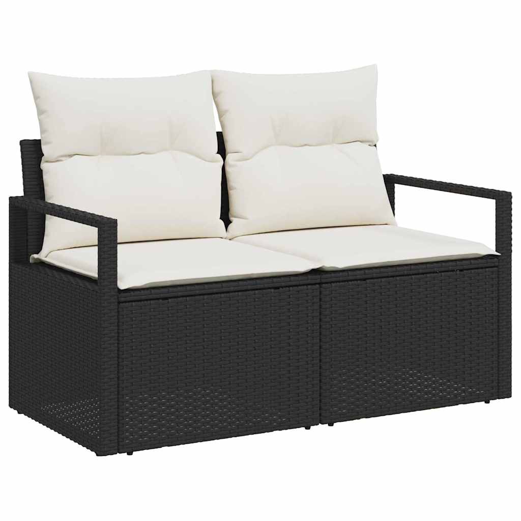 Sofa Set with Cushion Manual 8 pcs Black and Cream Poly Rattan