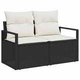 Sofa Set with Cushion Manual 8 pcs Black and Cream Poly Rattan