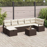 Sofa Set with Cushion Manual 8 pcs Brown and Cream Poly Rattan