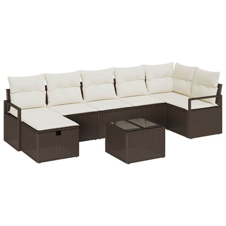 Sofa Set with Cushion Manual 8 pcs Brown and Cream Poly Rattan