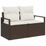 Sofa Set with Cushion Manual 8 pcs Brown and Cream Poly Rattan