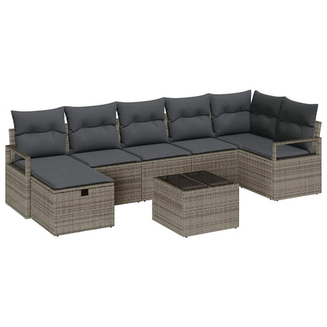 Sofa Set with Cushion with Storage 8 pcs Grey Poly Rattan