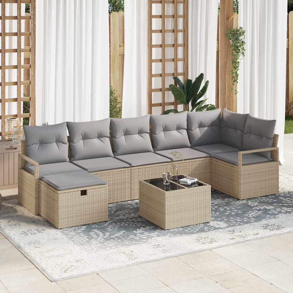 Sofa Set with Cushion 8 pcs Beige and Light Grey Poly Rattan