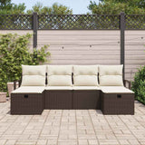 Sofa Set with Cushion Manual 6 pcs Brown and Cream Poly Rattan