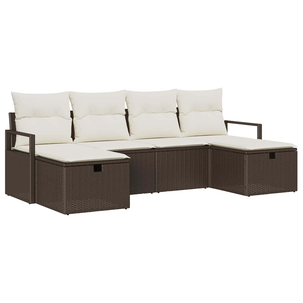 Sofa Set with Cushion Manual 6 pcs Brown and Cream Poly Rattan