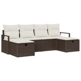 Sofa Set with Cushion Manual 6 pcs Brown and Cream Poly Rattan