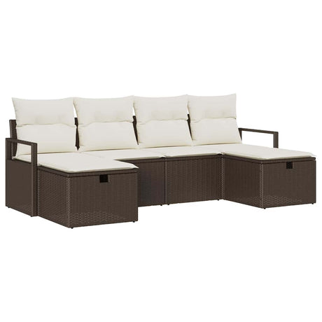 Sofa Set with Cushion Manual 6 pcs Brown and Cream Poly Rattan