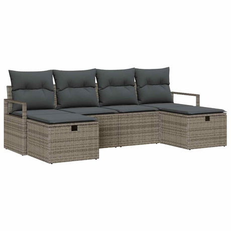 Sofa Set with Cushion with Storage 6 pcs Grey Poly Rattan