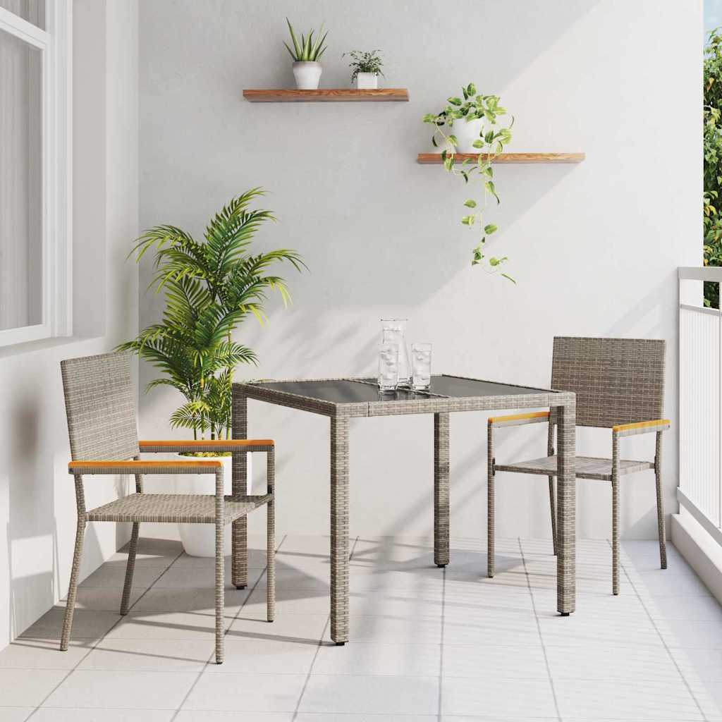 Garden Dining Set 3 pcs Grey, Brown 90 x 90 x 75 cm Poly Rattan