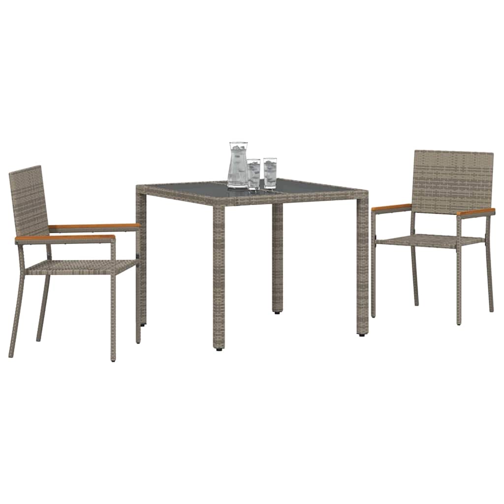 Garden Dining Set 3 pcs Grey, Brown 90 x 90 x 75 cm Poly Rattan