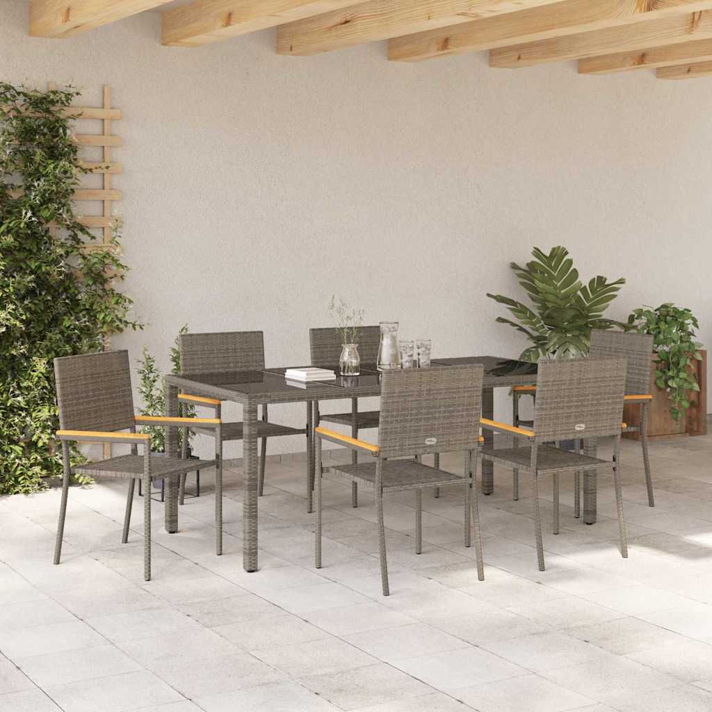 Garden Dining Set 7 pcs Grey 150 x 90 x 75 cm Poly Rattan