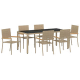 Garden Dining Set 7 pcs Beige, Black 190 x 90 x 75 cm