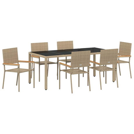 Garden Dining Set 7 pcs Beige, Black 190 x 90 x 75 cm